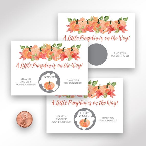 Pumpkin Baby Shower Game Scratch Off Ticket Cards Printed, Orange