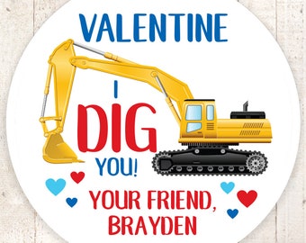I Dig You Pegatinas del Día de San Valentín, Tarjetas de San Valentín de Construcción Infantil, Pegatinas De Bolsa De Golosinas, San Valentín en el aula - Conjunto de 24 Pegatinas
