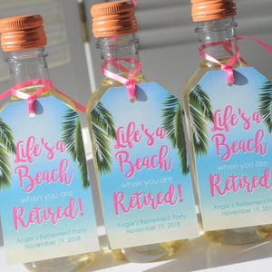 Beach Retirement Party Favor Tags, Retirement Wine Favor Tags, Happy Retirement, Mini Wine Bottle Tags, Mini Champagne Tags - Set of 12