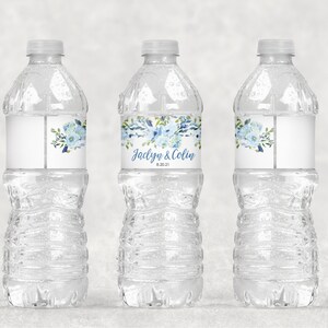 Wedding Water Bottle Labels Blue Floral, Bridal Shower Water Bottle Labels Waterproof Bottle Wraps Set of 10 image 2