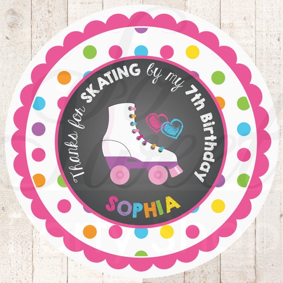 Roller Skating Birthday Favor Stickers, Girls Skating Birthday Party, Thank You Tag, Goodie Bag