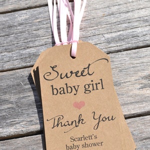 Girl Baby Shower Favor Tags, Sweet Baby Girl, Rustic Thank You Tags, Kraft Favor Tag, Girls Baby Shower Thank You Tags Set of 12 image 2