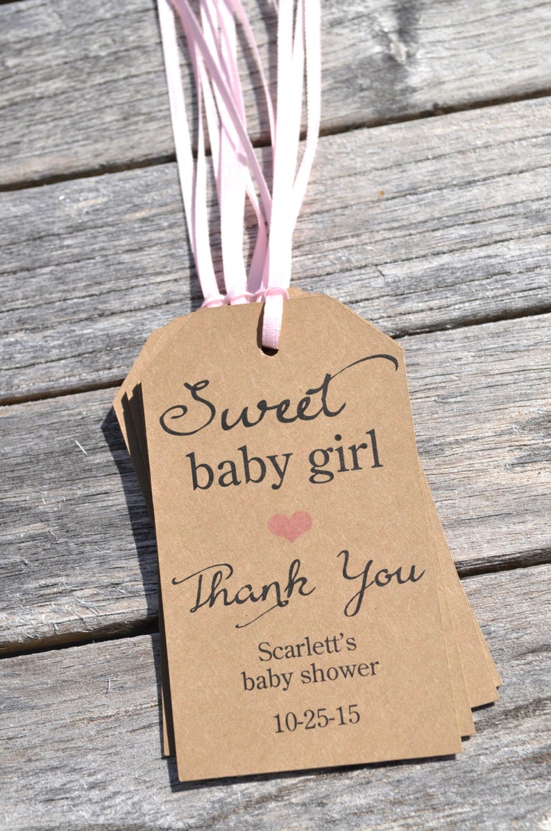 Girl Baby Shower Favor Tags, Sweet Baby Girl, Rustic Thank You Tags, Kraft Favor Tag, Girls Baby Shower Thank You Tags Set of 12 image 2