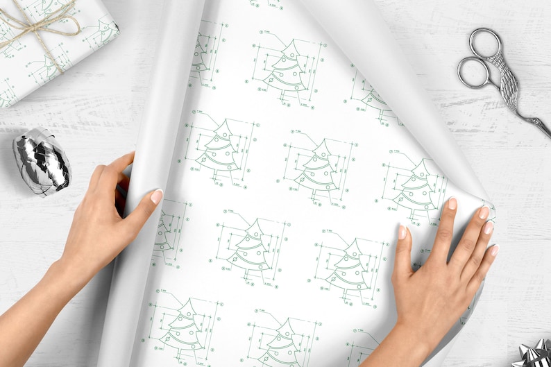 Engineer Architect Christmas Wrapping Paper, Holiday Gift Wrap, Unique Geek Gift Wrap Sheets, Christmas Tree Gift Wrap, Funny Christmas Gift image 1