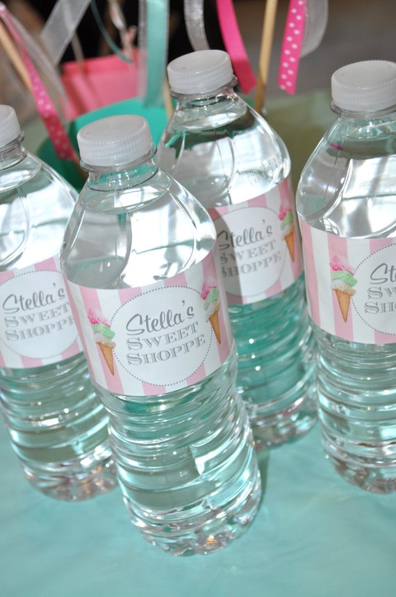 Ice Cream Birthday Water Bottle Labels Sweet Shoppe Vintage Ice