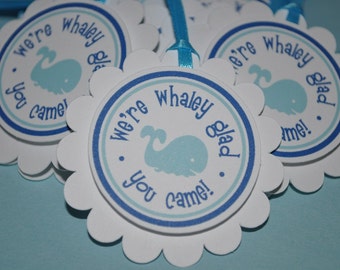 Whale Favor Tags, Boys Baby Shower, Boys Birthday, Party Favors, Nautical Party Favor Tags, Thank You Tags, Blue Baby Shower - Set of 12