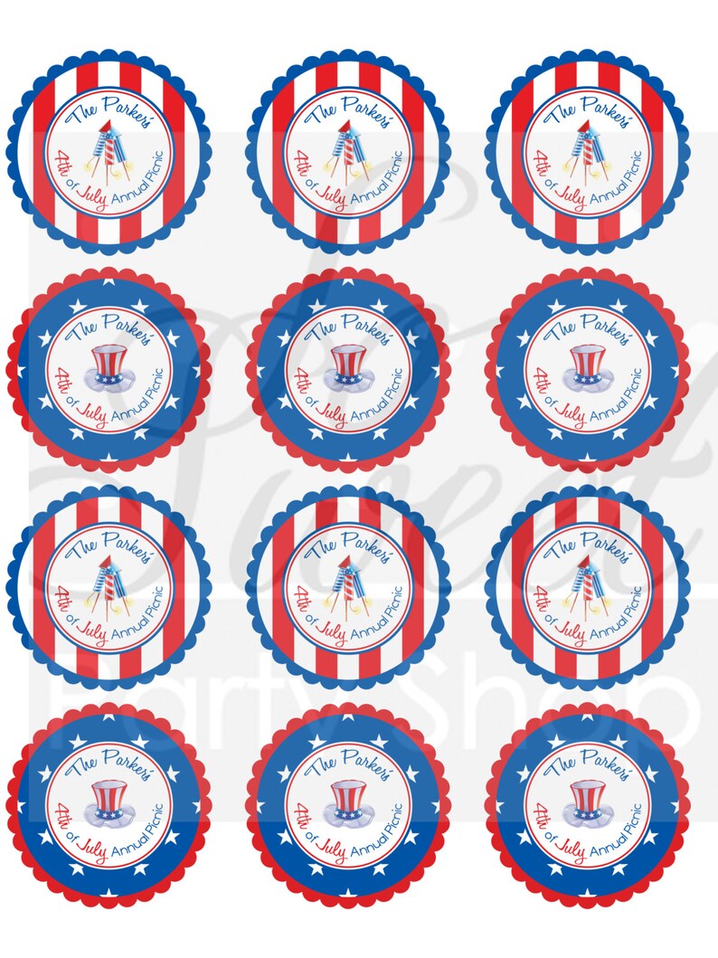 4th of July Stickers Fourth of July Sticker Labels Red, White and Blue Set of 24 Personalized Stickers image 2