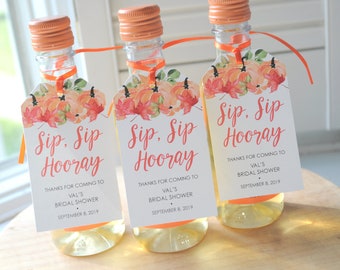 Pumpkin Bridal Shower Favors Tags for Mini Wine Bottles, Fall Wedding Favors, Mini Champagne Tags, Personalized Wedding Tags - Set of 12