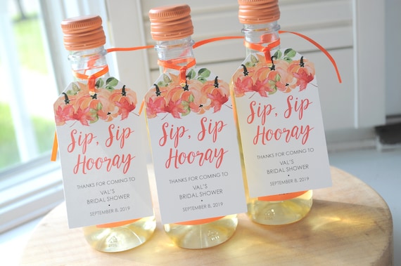 Pumpkin Bridal Shower Favors Tags for Mini Wine Bottles, Fall Wedding Favors, Mini Champagne Tags, Personalized Wedding Tags - Set of 12 Il_570xn