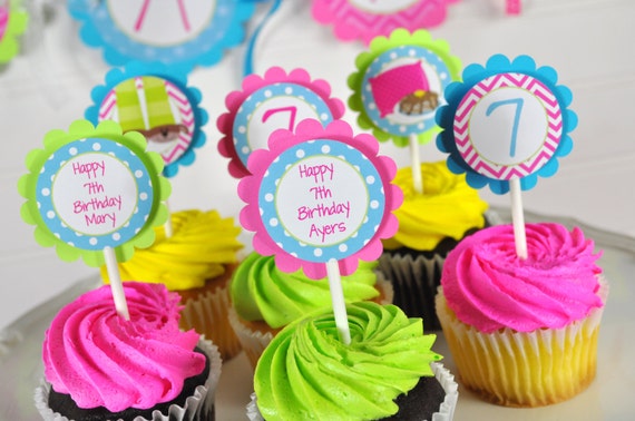 Pajama Party Birthday Cupcake Toppers Sleepover Slumber Etsy