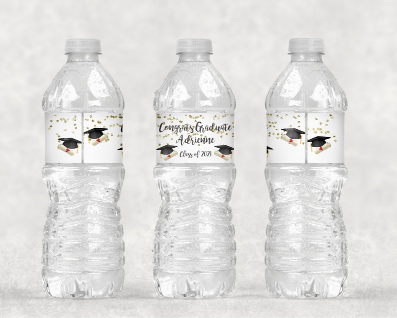 Personalized Graduation Drink Labels Graduation Water Bottle Labels Class of 2021 Congrats Grad Set of 10 Waterproof Water Bottle Wraps