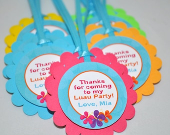 Luau Birthday Favor Tags, Hawaiian Luau Birthday Decorations, Party Favors, Thank You Tags, 1st Birthday Favors, Tiki Party - Set of 12