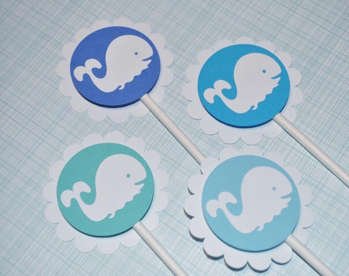12 Whale Cupcake Toppers Boys Baby Shower or Birthday Party Etsy