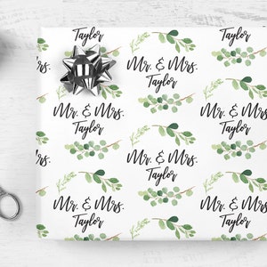 Wedding Wrapping Paper Greenery Leaf, Personalized Wedding Gift Wrap Sheets, Unique Present Wrapping Paper Bridal Shower image 3