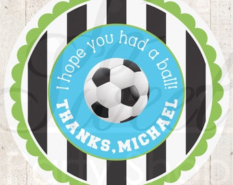 Soccer Boys Birthday Favor Sticker Labels, Soccer Party Favors, 1st Birthday Stickers, Thank You Stickers, Personalized Party - Set of 24
