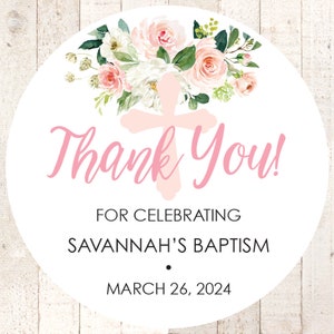 Baptism Thank You Favor Stickers Girls Baptism Favor Personalized Stickers 1st Holy Communion Favors Baby Christening - Set of 24