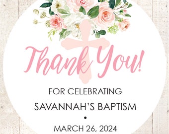 Baptism Thank You Favor Stickers Girls Baptism Favor Personalized Stickers 1st Holy Communion Favors Baby Christening - Set of 24