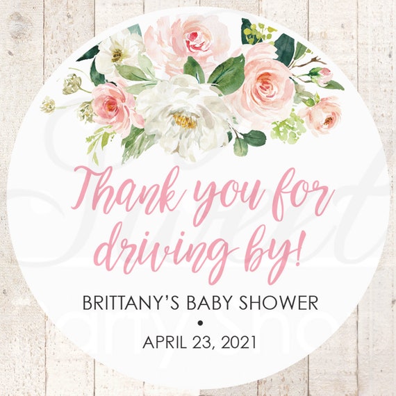 Drive By Baby Shower Favor Stickers, Girl Baby Shower Thank You