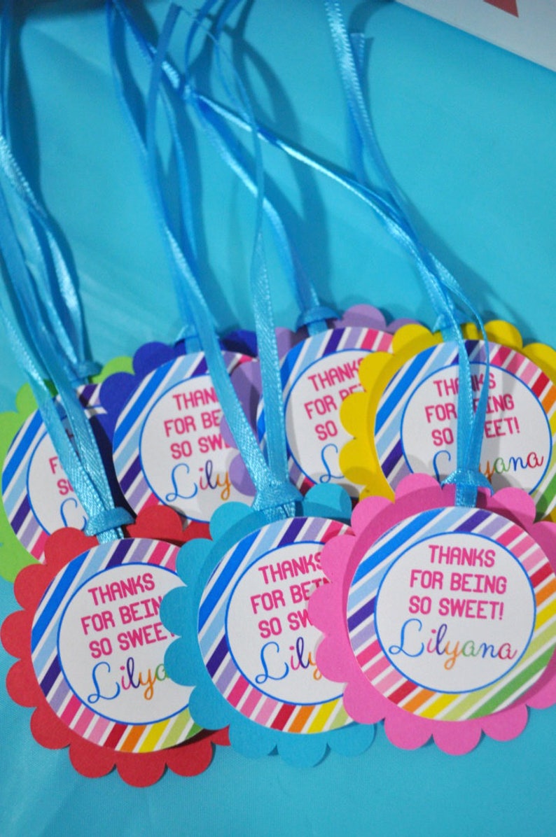 Favor Tags Candy Sweet Shoppe Birthday, 1st Birthday, Rainbow Party Thank You Tags, Candyland Birthday Party, Sweet Shop Party Set of 12 image 5