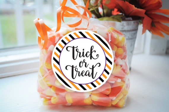 Trick Or Treat Stickers Halloween Favors, School Halloween Favors, Halloween Party Treat Goodie Bag Stickers, Class Treat Tags - Set of 24 Il_570xn