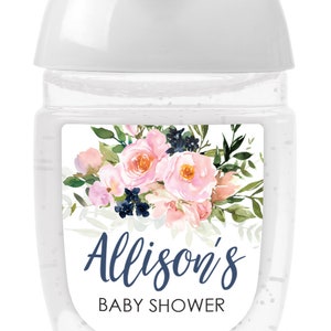 Baby Shower Sanitizer Favor Labels Blush Pink Navy Floral Hand Sanitizer Label Girl Baby Shower Boy Baby Shower Set of 30 Labels image 2