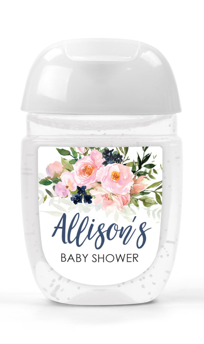 Baby Shower Sanitizer Favor Labels Blush Pink Navy Floral Hand Sanitizer Label Girl Baby Shower Boy Baby Shower Set of 30 Labels image 2