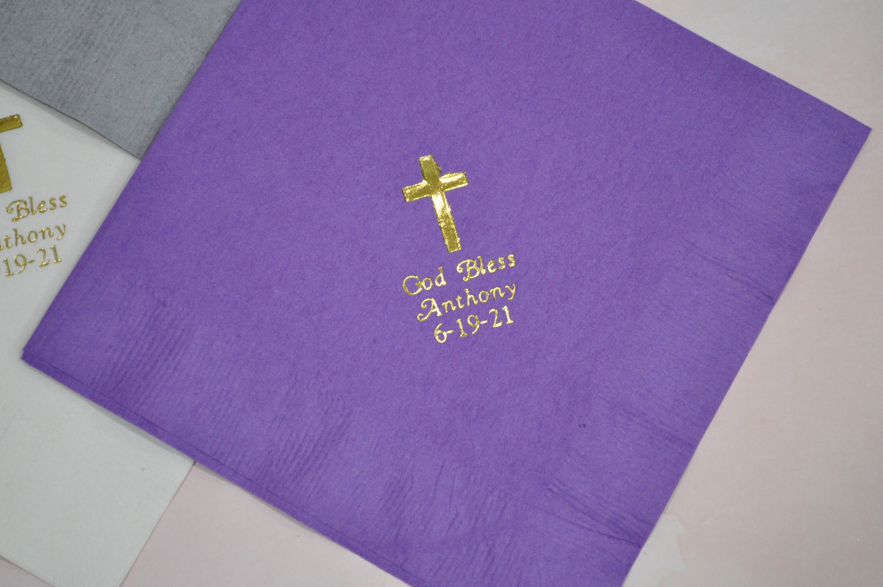 Boys Baptism Napkins Gold Foil Printed God Bless Personalized Etsy