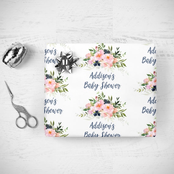 Baby Shower Wrapping Paper, Personalized Baby Shower Gift Wrap, Gift Wrap  Sheets, Unique Present Wrapping Paper Pink Navy Floral -  Finland