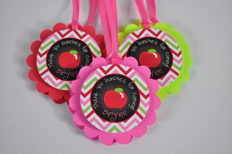 Birthday Favor Tags, 1st Birthday, Apple Of My Eye Birthday Party, Back To School, Girls Birthday Party Favors, Chalkboard Set of 12 image 1