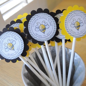 Bee Baby Shower Cupcake Toppers, Bumble Bee Theme Mommy To Bee, Girl Baby Shower, Boy Baby Shower, Ba-Bee Baby Shower Decoration Set of 12 image 2