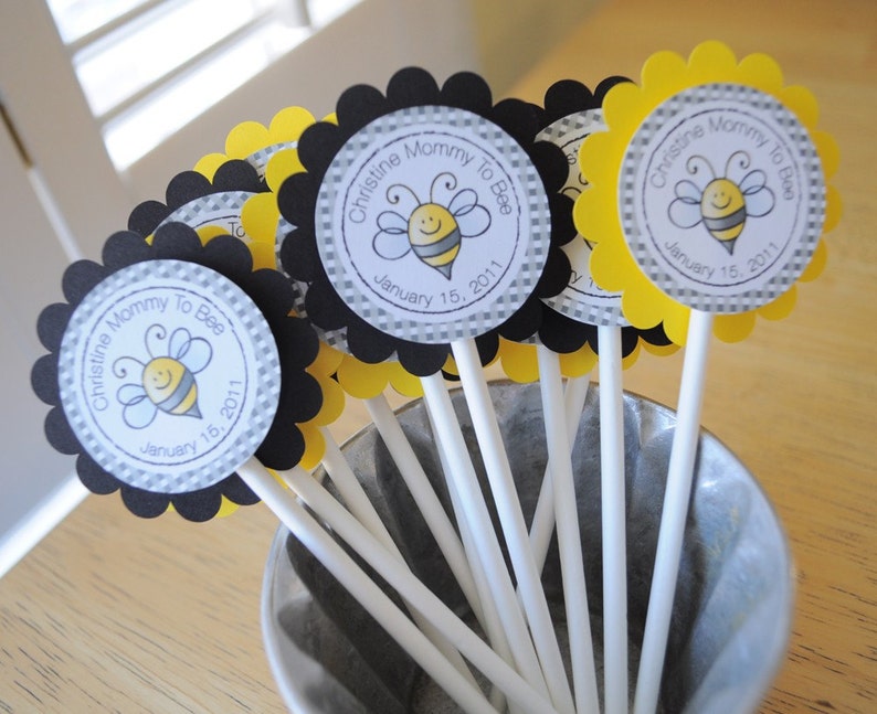 Bee Baby Shower Cupcake Toppers, Bumble Bee Theme Mommy To Bee, Girl Baby Shower, Boy Baby Shower, Ba-Bee Baby Shower Decoration Set of 12 image 2