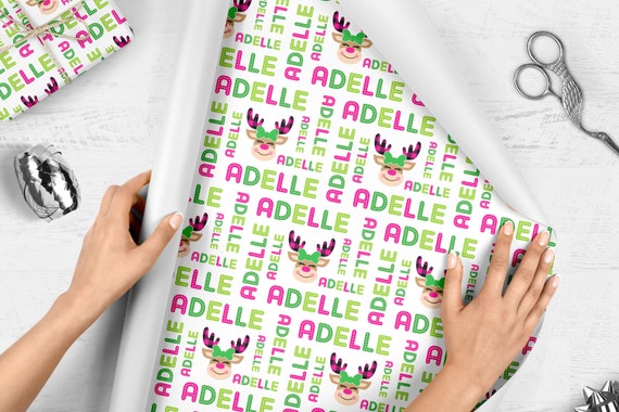 Personalized Name Wrapping Paper Girl Reindeer, Personalized Christmas Gift Wrap, Gift Wrap Sheets, Holiday Wrapping Paper, Unique Christmas Il_570xn