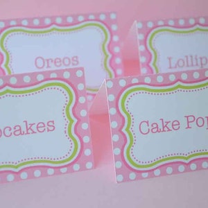 Favor Stickers, Party Favors, Birthday Party Favor Sticker Labels, Girls 1st Birthday, Pink and Lime Green Polka Dots Cupcakes Set of 24 image 4