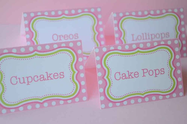 Favor Stickers, Party Favors, Birthday Party Favor Sticker Labels, Girls 1st Birthday, Pink and Lime Green Polka Dots Cupcakes Set of 24 image 4