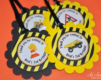 Construction Birthday Party Favor Tags, Boys 1st Birthday Decorations, Party Favor Tags, Thank You Tags, Dump Truck Birthday - Set of 12