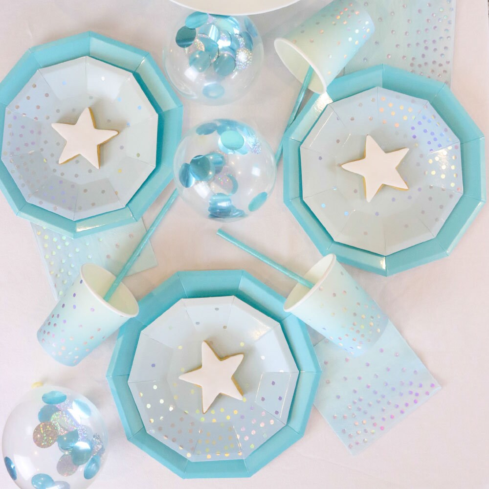 Blue Iridescent Dessert Plates Blue Ombre Partyware Birthday Etsy