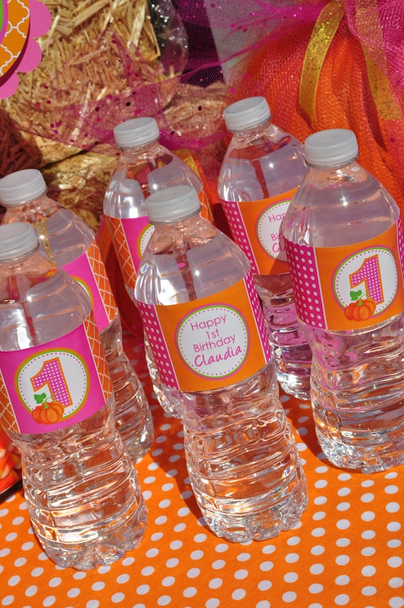 Pumpkin Party Water Bottle Labels, 1st Pumpkin Patch Birthday Drink Labels, Halloween, Fall Harvest Birthday Party Decorations - Set of 10 Il_570xn