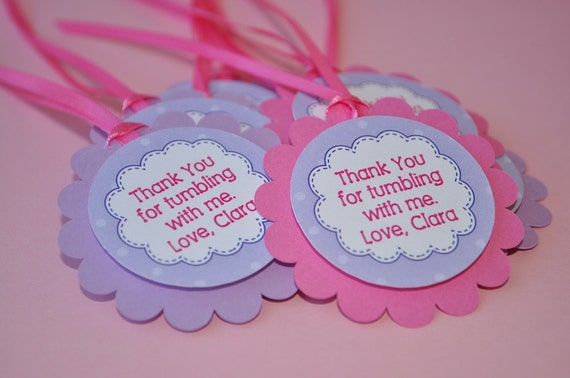 Gymnastics Party Favor Tags, Thank You Tags, Gymnastics Tumbling Birthday Party Favors, Girls Birthday Party Decorations - Set of 12 Il_570xn