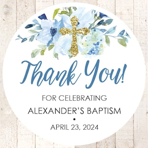 Baptism Thank You Favor Stickers Boys Baptism Favor Personalized Stickers 1st Holy Communion Favors Baby Christening - Set of 24