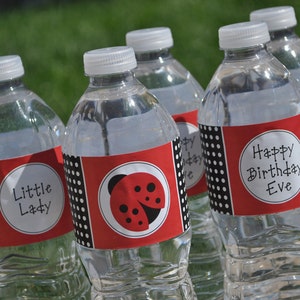 Water Bottle Labels, Ladybug Birthday, Ladybug Baby Shower, Water Bottle Wraps, Personalized Party Decorations Set of 10 Labels image 1