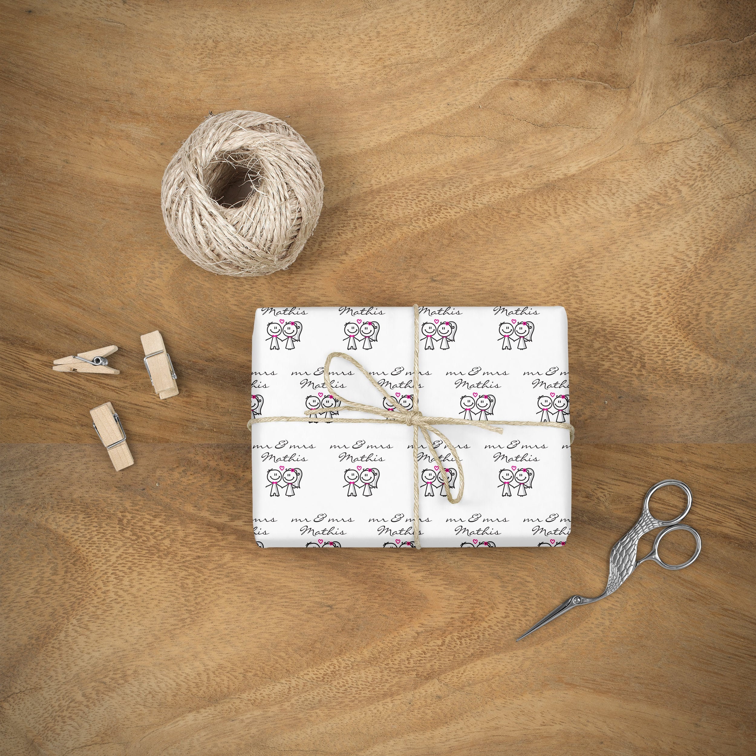 Mr. and Mrs. Wedding Black and White Premium Gift Wrap Wrapping Paper Roll