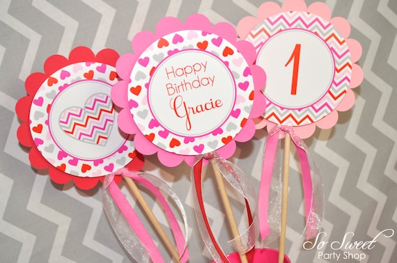 Valentine Favor Tags Girls Valentine/'s Day Birthday Party February Birthday Heart 1st Birthday Heart Birthday Decorations Set of 12