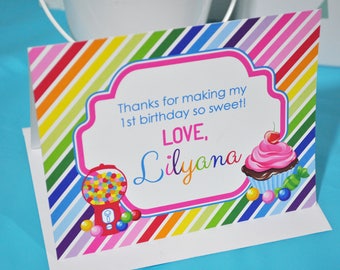 Birthday Thank You Cards, Candy Sweet Shoppe Thank You Notes, Rainbow Party, Candy Land Birthday, Sweet Shop Birthday Party - Set of 10