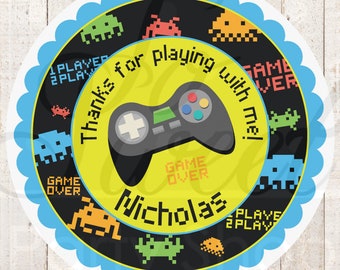 Retro Arcade Video Game Birthday Favor Stickers, Video Game Party Favor Stickers, Gaming Party Favor Labels, Treat Bag Stickers - Set of 24