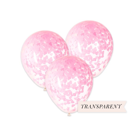 Pink Heart Confetti Balloons 16" Transparent Balloons, Valentine's Day Balloons, Baby Girl