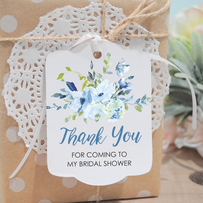 Bridal Shower Favor Tags Thank You Tags Blue Floral Bridal Shower Gift ...