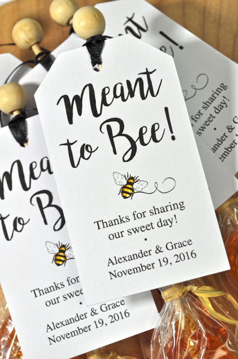 Meant To Bee Wedding Favor Tags, Bridal Shower Favor Tags, Thank You Tags, Bumble Bee Party Favors, Personalized Wedding Set of 12 Tags image 2