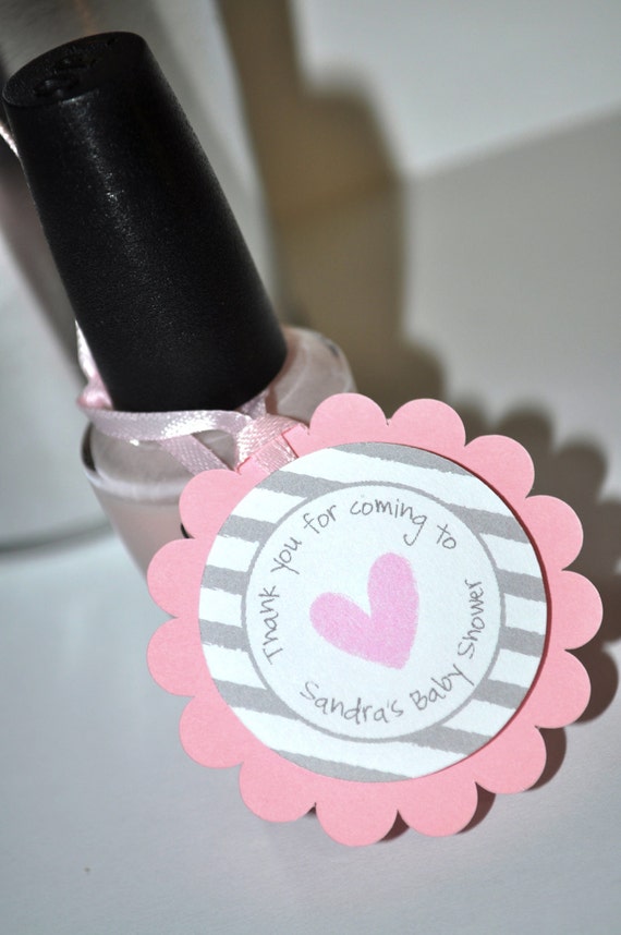Girls Baby Shower Favor Tags - Pink and Gray - Thank You Tags - Baby Shower, Bridal Shower - Heart and Stripe - Set of 12 Il_570xn