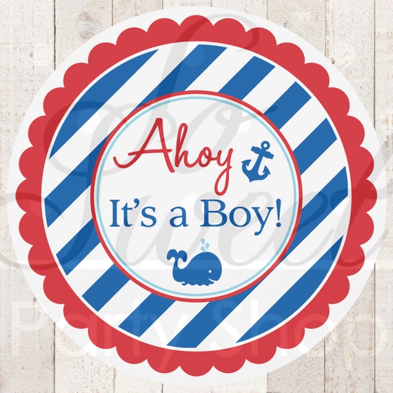 Set of 10 Whales and Anchors Personalized Drink Labels Nautical 1st Birthday Water Bottle Labels Boys 1st Birthday Decorations