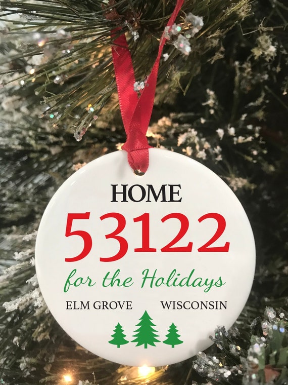 Zip Code Personalized Christmas Ornament, Wedding Gift, First Christmas New Home Ceramic Ornament, Keepsake Ornament City State Il_570xn